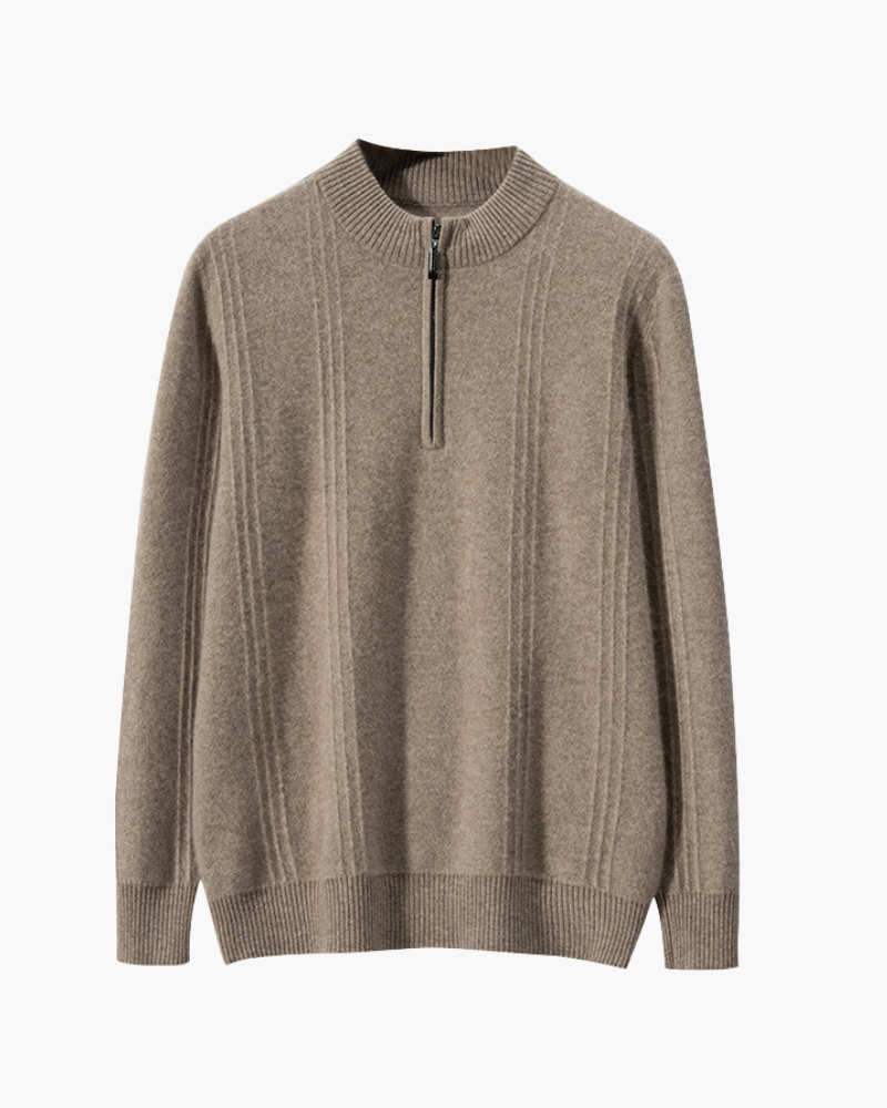 100% Cachemire Col Zippé Côtelé
