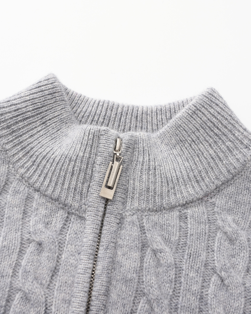 100% Cachemire Tissé Demi-Zip