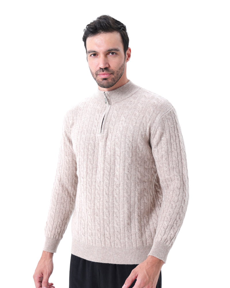 100% Cachemire Tissé Demi-Zip
