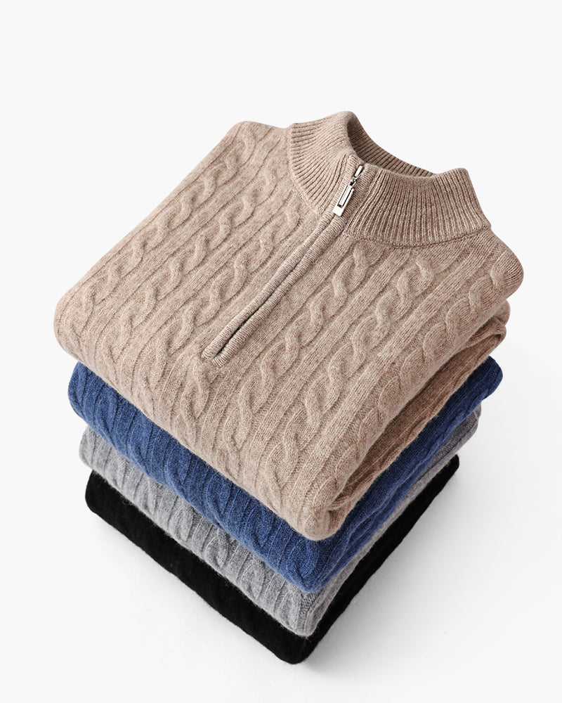 100% Cachemire Tissé Demi-Zip